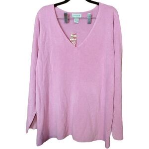 Sweater Avenue Pink Acrylic Soft Top V-neck 2X Plus Size Long Sleeve Minimalist